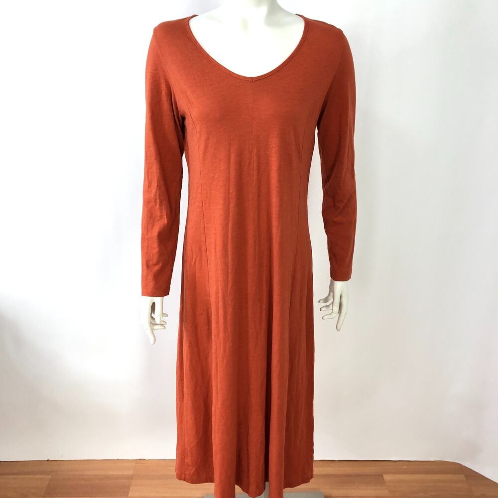 J. Jill Small Pima Cotton A-Line Shirt Dress Midi Below Knee Dress Orange MINT